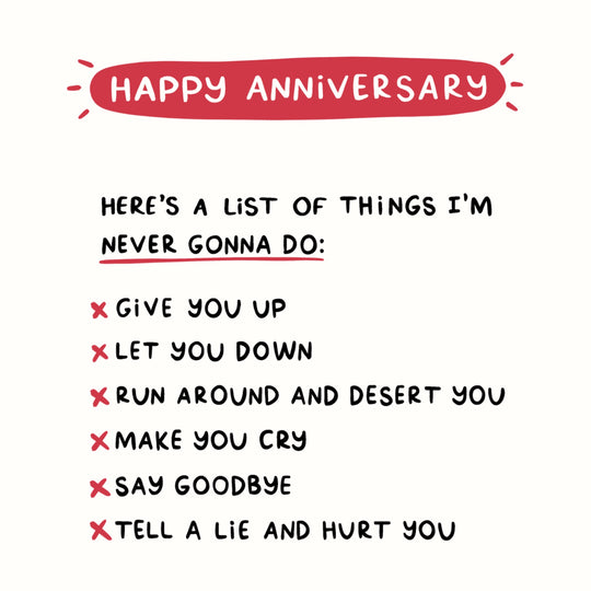 Never Gonna Give You Up Anniversary Card