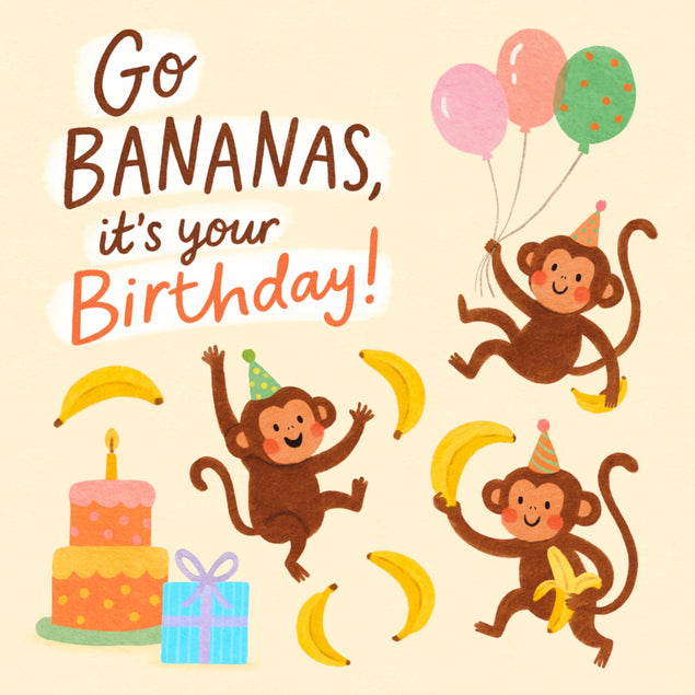 Go Bananas, It's Your Birthday! Cute Monkeys Confetti-exploding Greetings Card