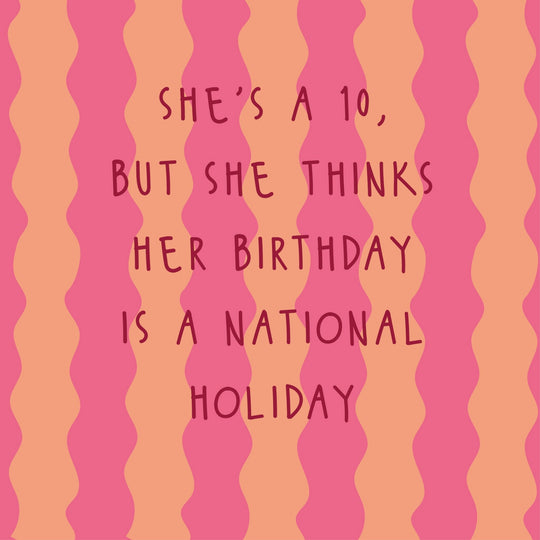 She's A 10 - Pink & Orange Stripes Funny Birthday Card