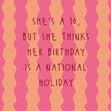 She's A 10 - Pink & Orange Stripes Funny Birthday Confetti-exploding Greetings Card