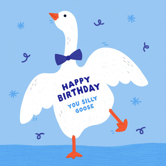 Happy Birthday You Silly Goose Blue Design Card
