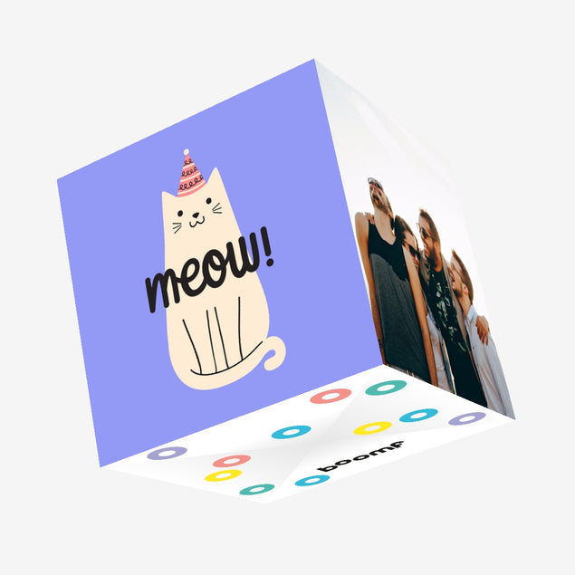 Meow Cat Birthday Blue Confetti-exploding Greetings Card