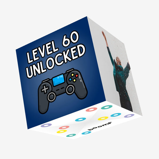 Level 60 Unlocked - 60th Birthday For Gamers Confetti-exploding Greetings Card