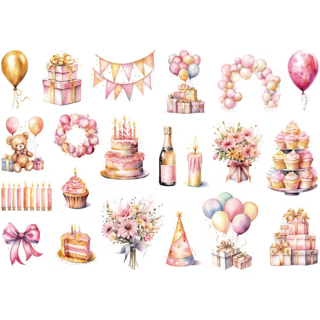 Happy Birthday Stickers Pink