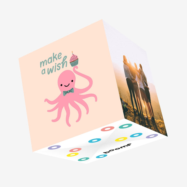 Make A Wish Cute Pink Octopus Birthday Confetti-exploding Greetings Card