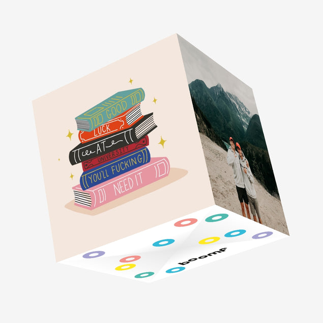 Good Luck At Uni - A Pile Of Books Confetti-exploding Greetings Card