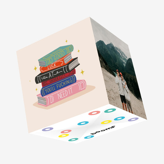 Good Luck At Uni - A Pile Of Books Confetti-exploding Greetings Card