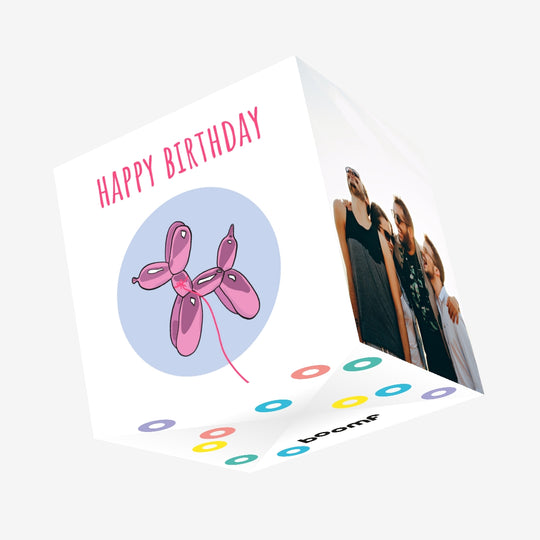 Pink Balloon Dog Birthday Confetti-exploding Greetings Card