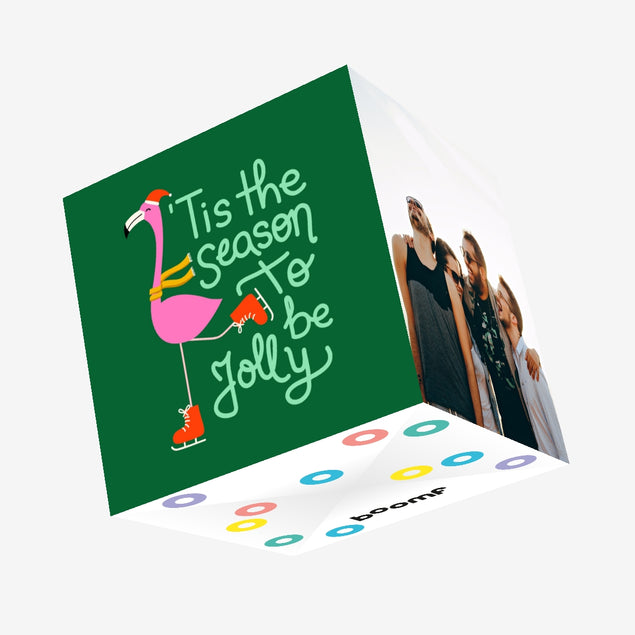 Jolly Season Flamingo Green Christmas Confetti-exploding Greetings Card