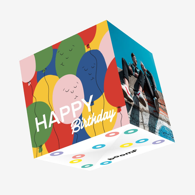 Happy Birthday - Colourful Balloons Confetti-exploding Greetings Card