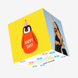 Happy Day Penguin Birthday Yellow Confetti-exploding Greetings Card