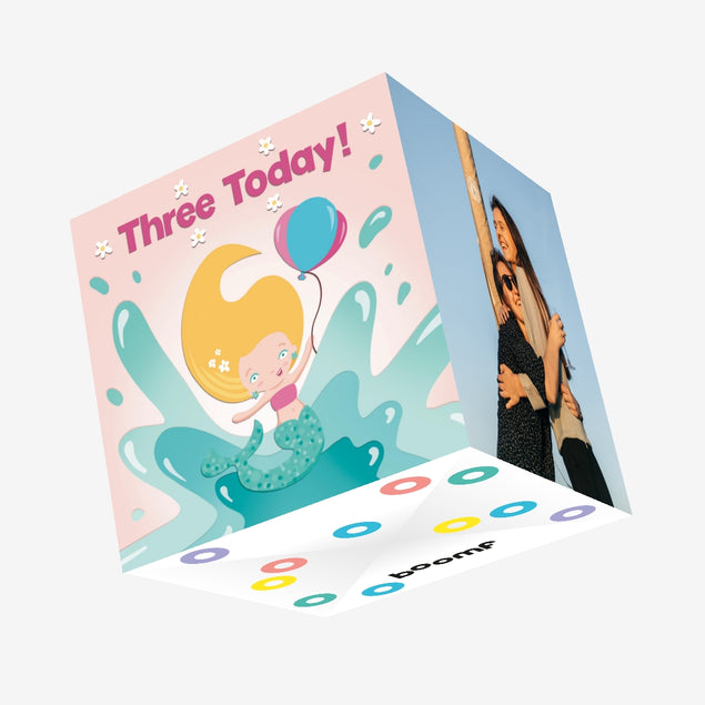 Cute Mermaid And Balloons 3rd Birthday Confetti-exploding Greetings Card