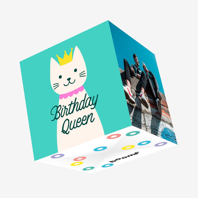 Birthday Queen Cat Turquoise Confetti-exploding Greetings Card