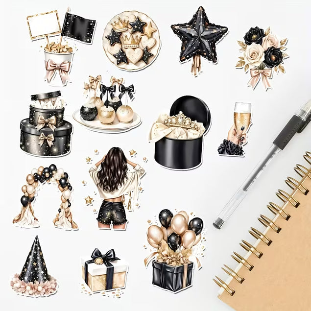 Happy Birthday Stickers Black