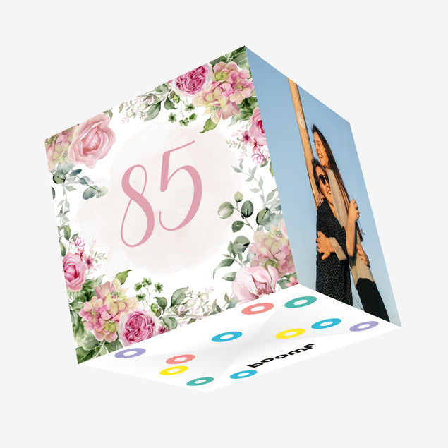 85th Birthday Pink Flowers Confetti-exploding Greetings Card