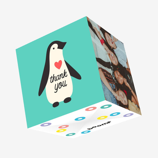 Thank You - Cute Penguin With A Heart Confetti-exploding Greetings Card