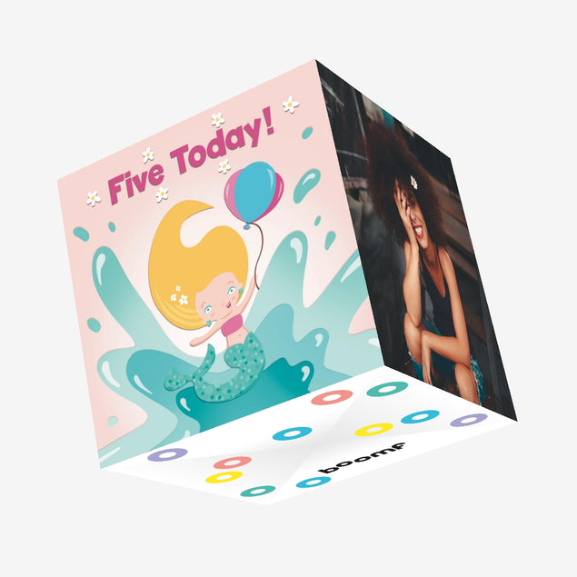 Cute Mermaid And Balloons 5th Birthday Confetti-exploding Greetings Card