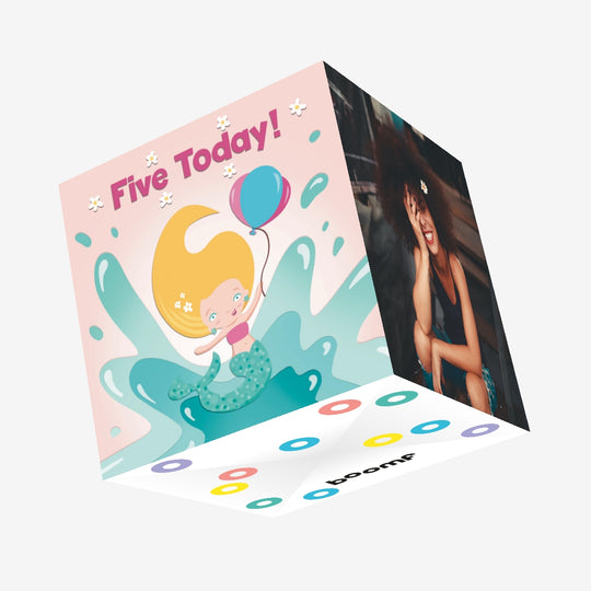 Cute Mermaid And Balloons 5th Birthday Confetti-exploding Greetings Card