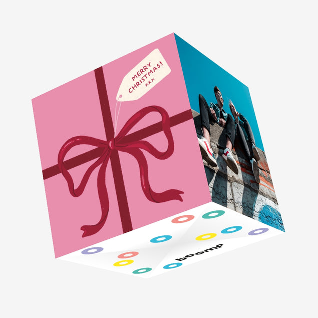 Cute Red Present Ribbon Christmas Confetti-exploding Greetings Card