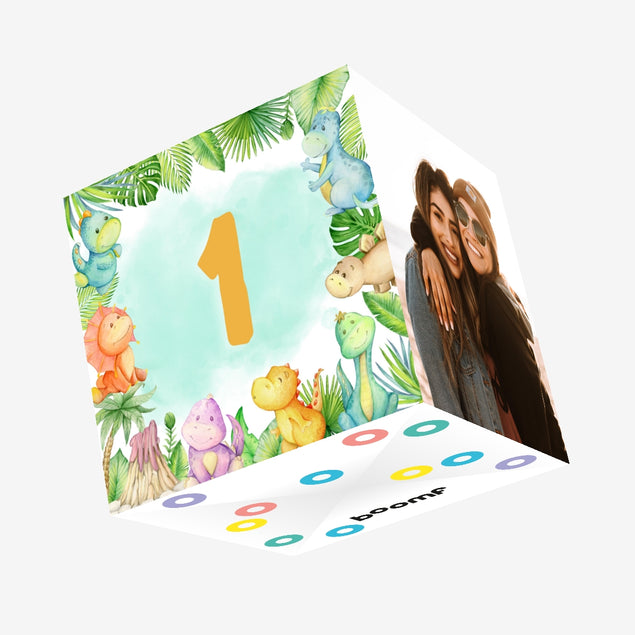 1st Birthday Cute Baby Dinosaurs Confetti-exploding Greetings Card