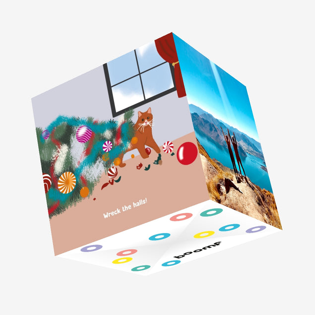 Wreck The Hall Ginger Cat Christmas Confetti-exploding Greetings Card