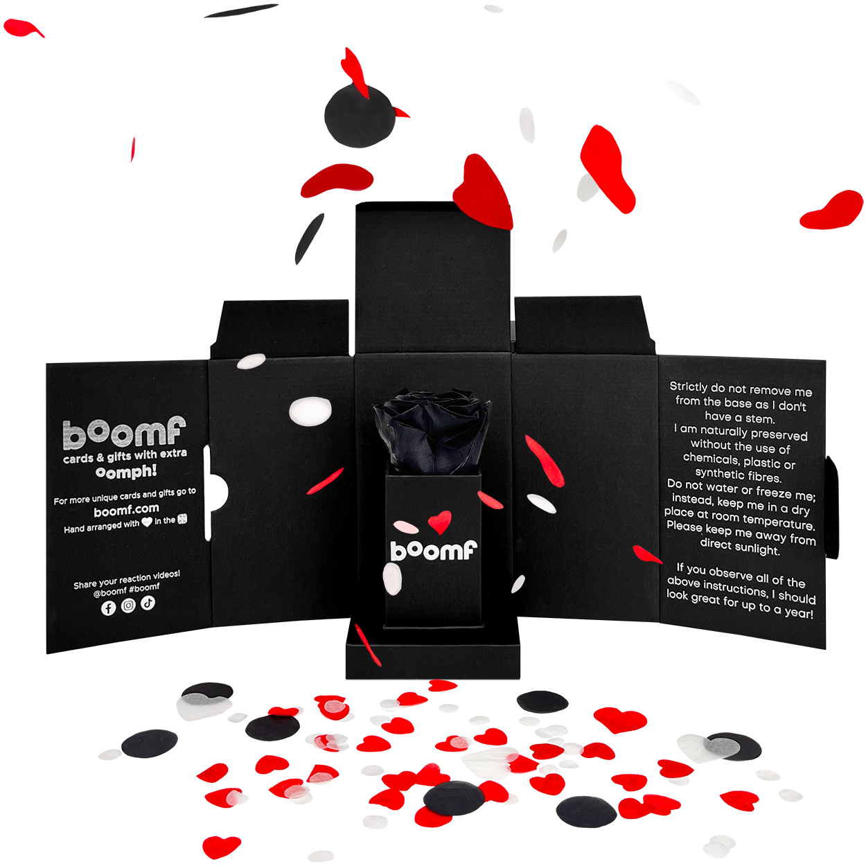 Black Eternity Rose Head In Confetti Surprise Box – Boomf
