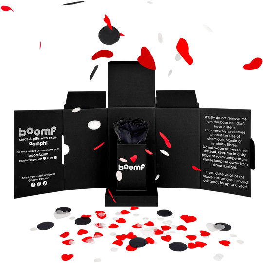 Black Eternity Rose Head In Confetti Surprise Box