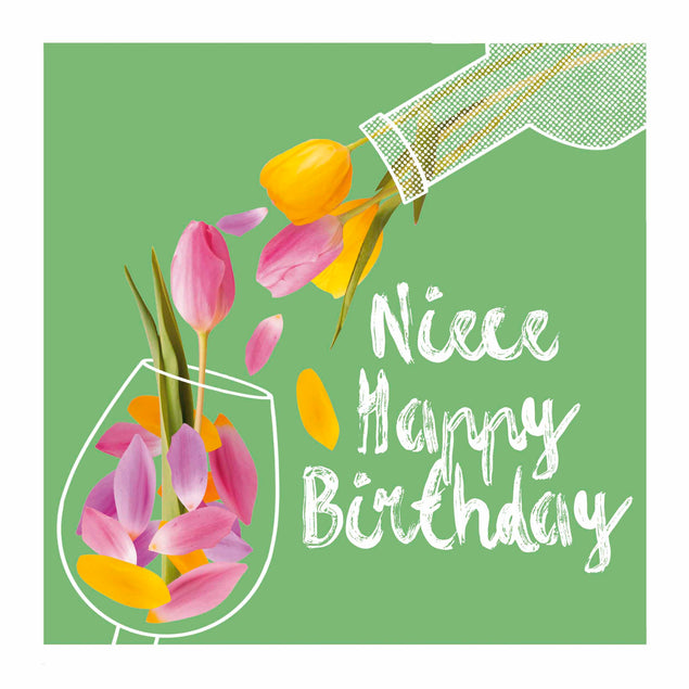 Tulips Wine Happy Birthday Niece Confetti-exploding Greetings Card