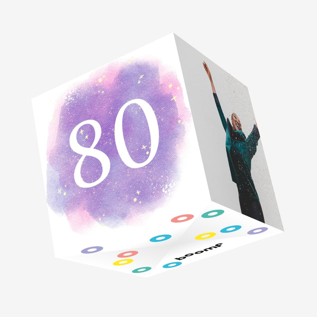80th Birthday Purple Sky Confetti-exploding Greetings Card