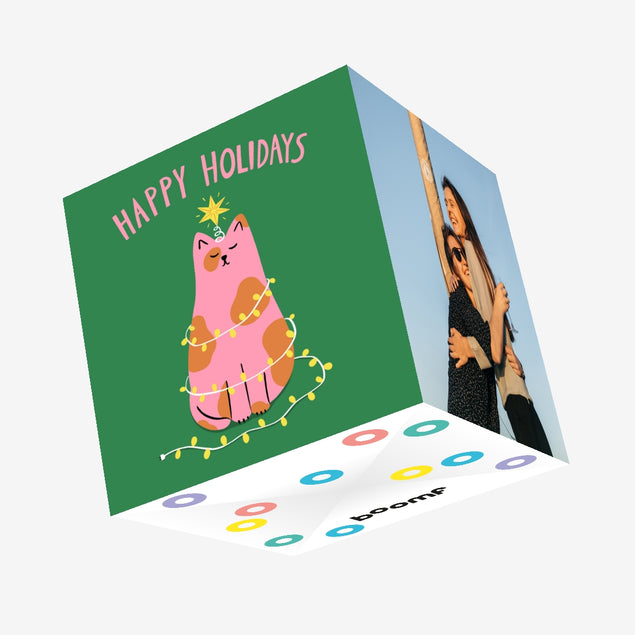 Happy Holidays Cat Tree Christmas Confetti-exploding Greetings Card