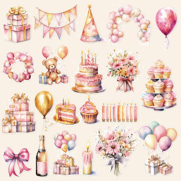 Happy Birthday Stickers Pink