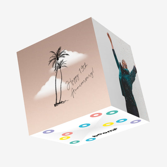 Happy 19th Anniversary Palm Trees And Clouds Confetti-exploding Greetings Card
