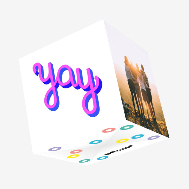 Yay Cursive 3D White Celebration Confetti-exploding Greetings Card