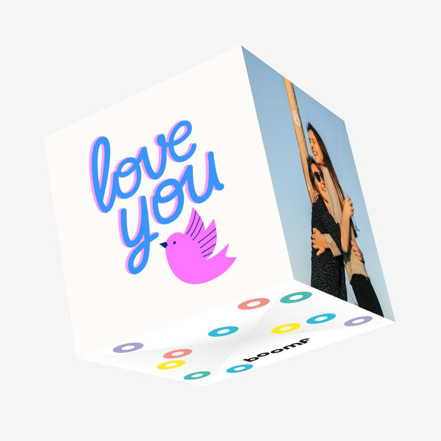 Love You Bird Valentine's Blue Confetti-exploding Greetings Card