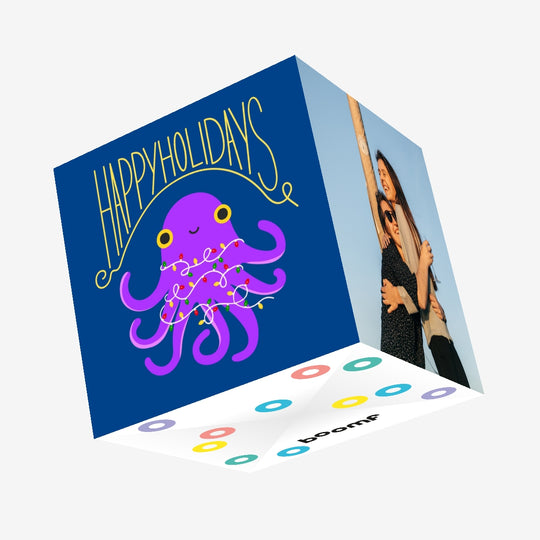 Happy Holidays Octopus Christmas Confetti-exploding Greetings Card