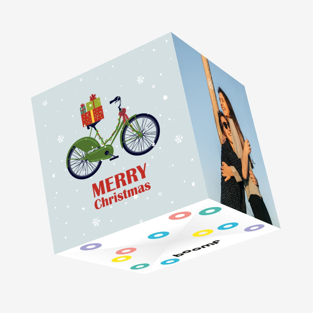Merry Christmas Bike With Gifts Confetti-exploding Greetings Card
