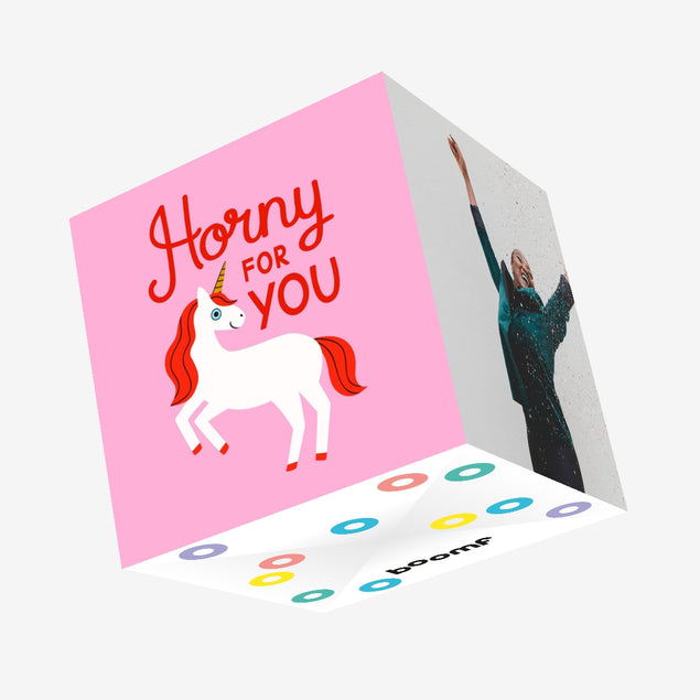 Horny For You Unicorn Valentine's Pink Confetti-exploding Greetings Card