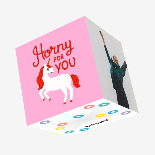 Horny For You Unicorn Valentine's Pink Confetti-exploding Greetings Card