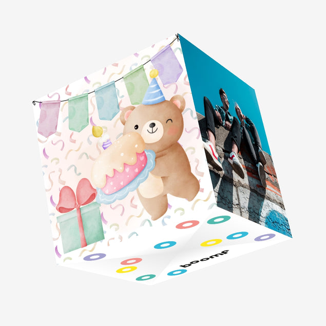 Cute Bear Birthday Celebration Confetti-exploding Greetings Card