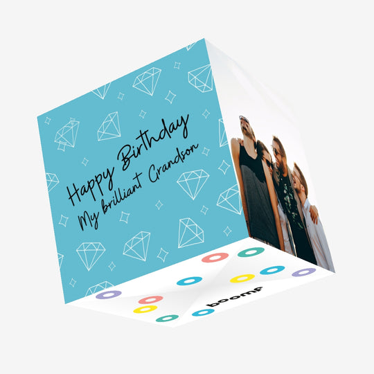 Blue Diamonds Happy Birthday Grandson Confetti-exploding Greetings Card