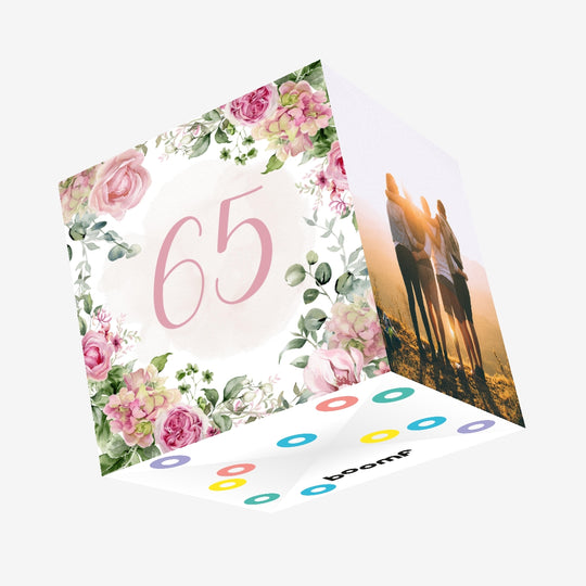 65th Birthday Pink Flowers Confetti-exploding Greetings Card