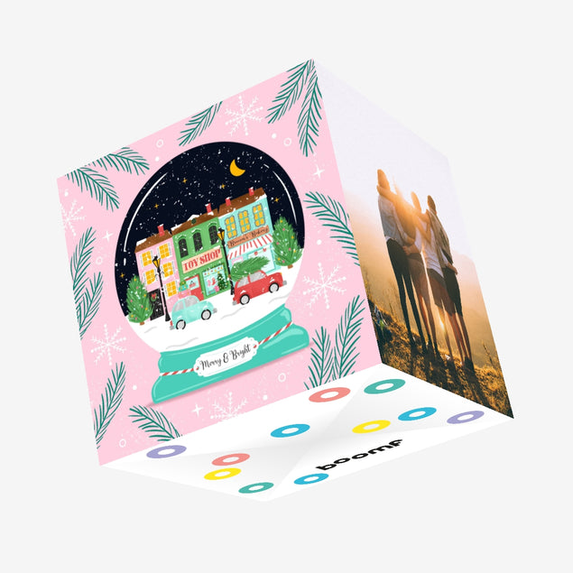 Merry And Bright Snow Globe Village Christmas Confetti-exploding Greetings Card