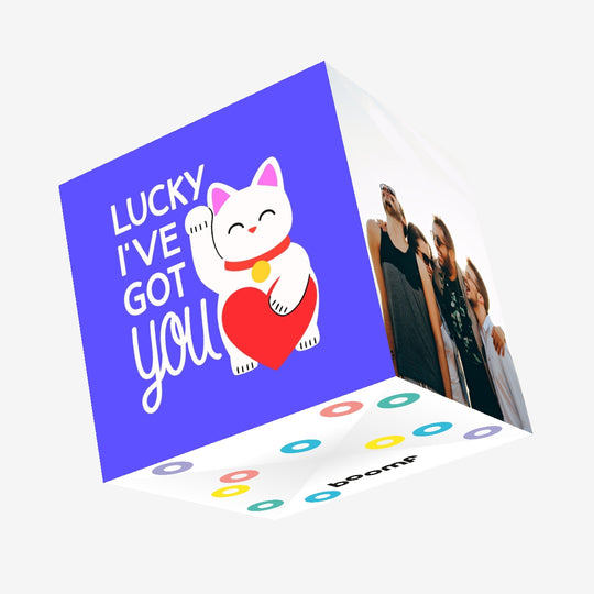 Lucky I've Got You Cute Cat Blue Confetti-exploding Greetings Card