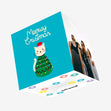 Meowy Christmas Cat Blue Confetti-exploding Greetings Card