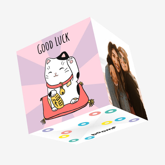 Good Luck Lucky Cat Confetti-exploding Greetings Card