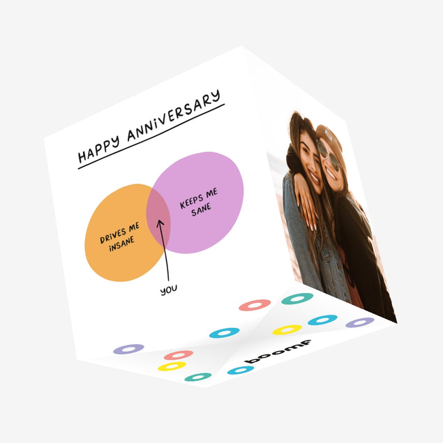 Funny Drives Me Insane And Keeps Me Sane Anniversary Confetti-exploding Greetings Card