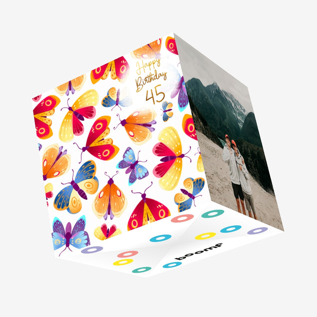 Fantastic Orange Butterflies 45th Birthday Confetti-exploding Greetings Card