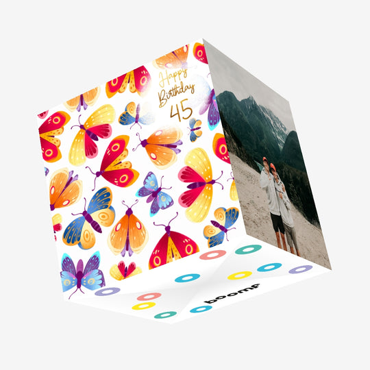 Fantastic Orange Butterflies 45th Birthday Confetti-exploding Greetings Card