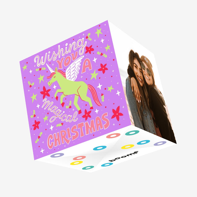 Wishing You A Magical Christmas Unicorn Confetti-exploding Greetings Card
