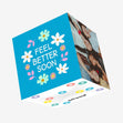 Feel Better Soon Flower Garland Blue Confetti-exploding Greetings Card